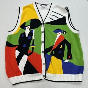 Vintage Blast Sweater Vest Womens 1X Colorblock Abstract Art Teacher 90s Retro